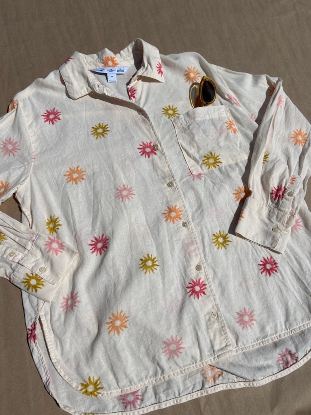 Old Navy Linen Boyfriend Shirt Cream Button-Up